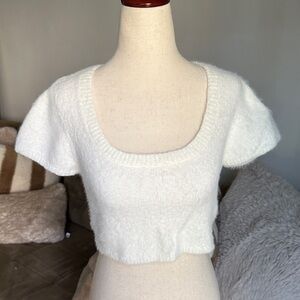 Cotton Candy LA Fuzzy Cream Cropped Top size S/M